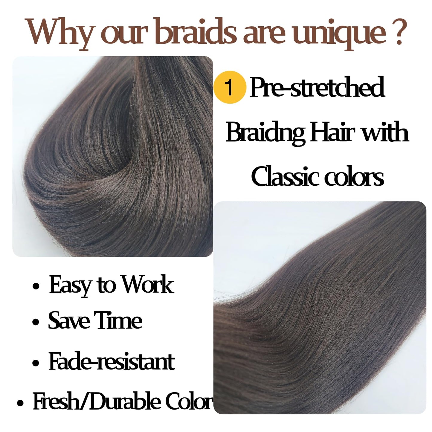 Dark Brown Pre-stretched Braiding Hair hypoallergenic ez braid Color 4 pre stretched braiding hair Extensions for Knotless Box B