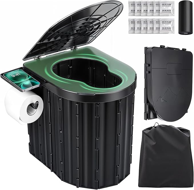 Sckee Camping Toilet, Portable Toilet for Adults, Portable Travel Folding Toilet with Lid and Paper Holder, Compact Potty ...