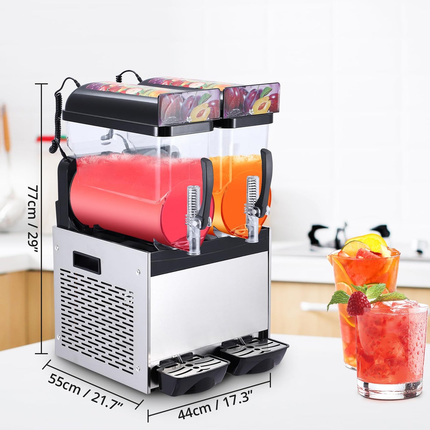 Commercial Slushy Machine, 15Lx2 Double Tank Margarita Machine, Stainless Steel High-Speed Self-Cleaning Frozen Drink Slushie Machine for Bars Restaurants Cafe Home Use
