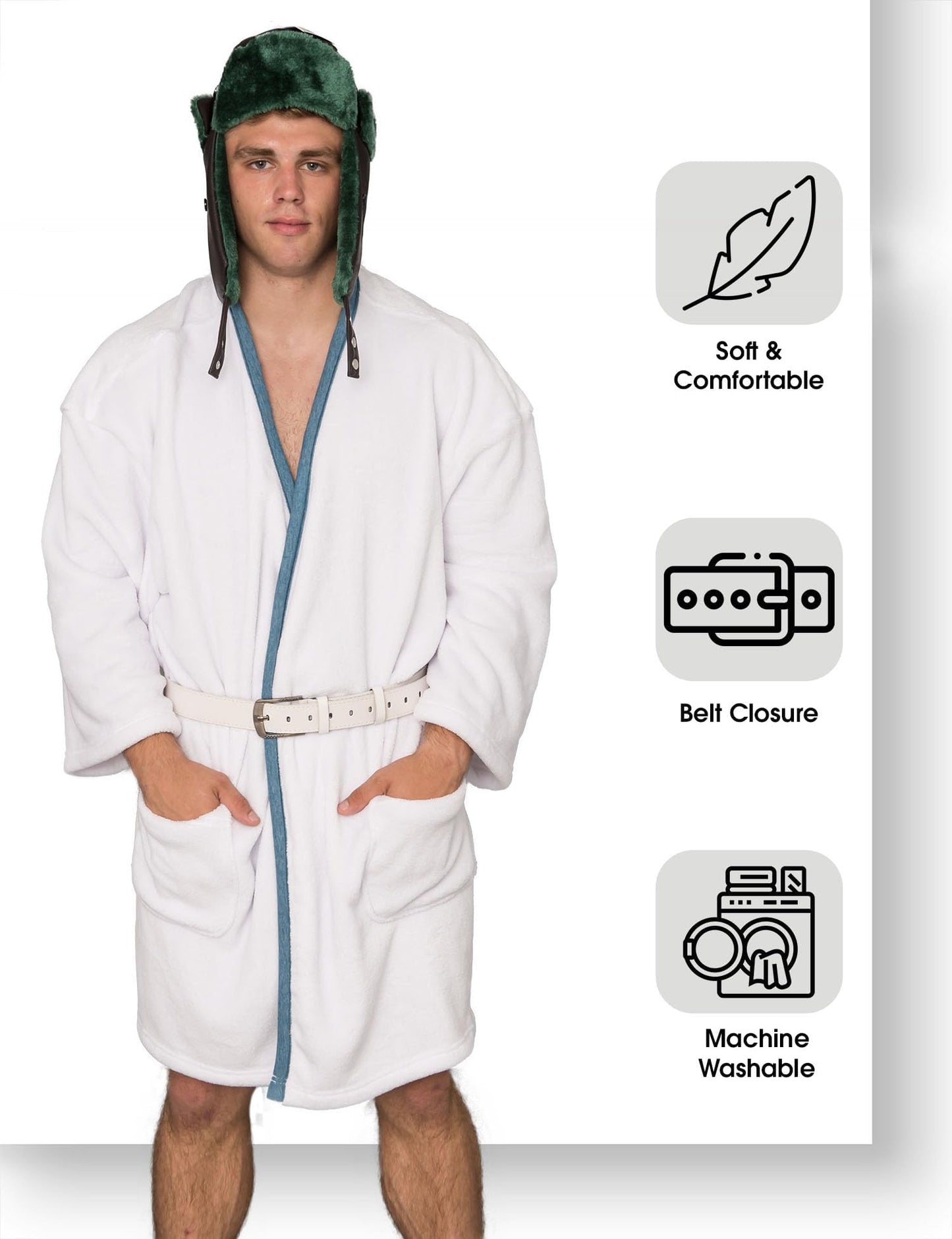 Vacation Christmas Movie Cousin Eddie White Robe with Belt Halloween Costume Cosplay (Includes Robe and belt Only)