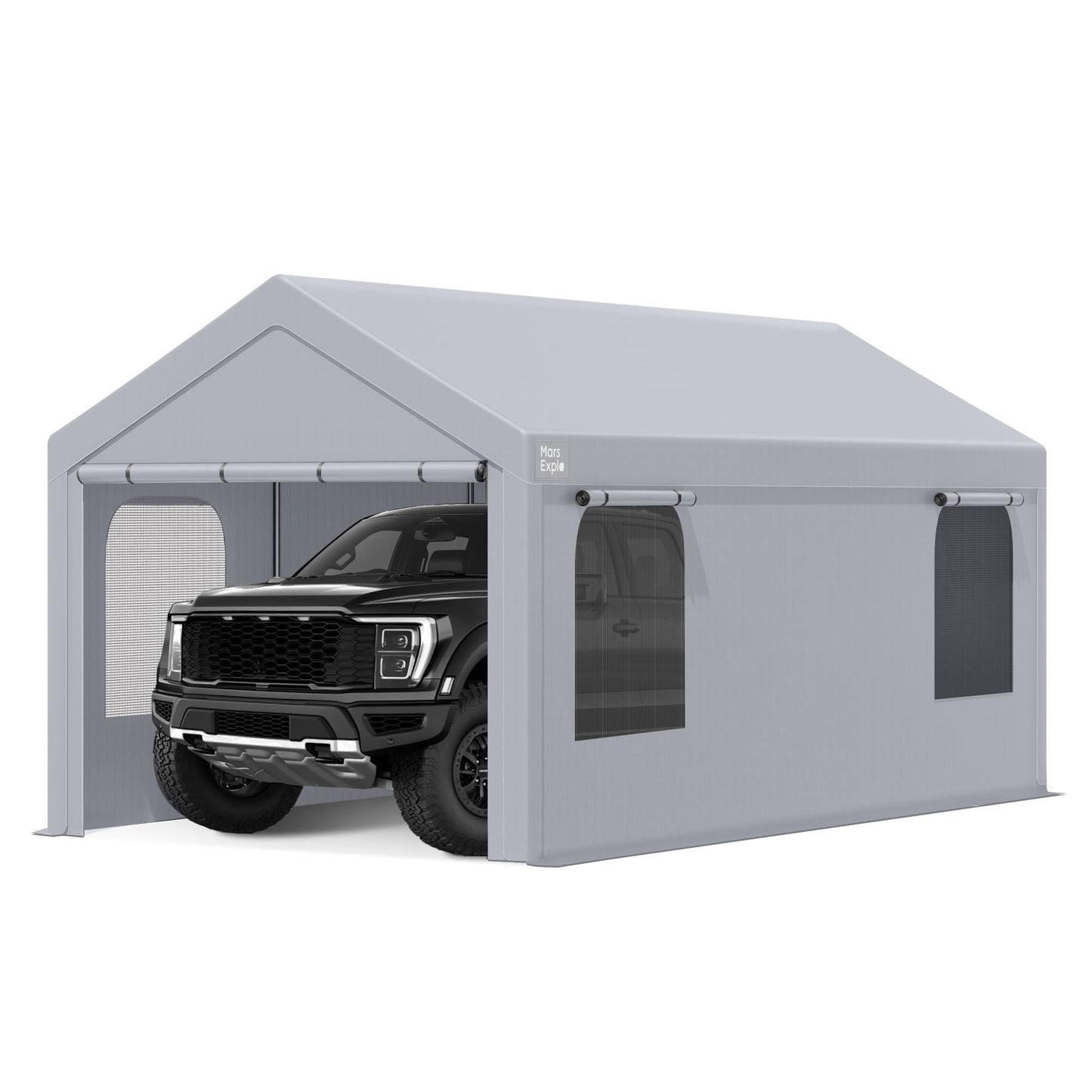 Carport, 10 x 20 FT Portable Garage Heavy Duty, Carport Canopy with Sidewalls Roll-Up Door & Windows, Car Port Canopy Tent Reinforced with Extended Skirt for Truck, Boat, Car Shed (Light Gray)