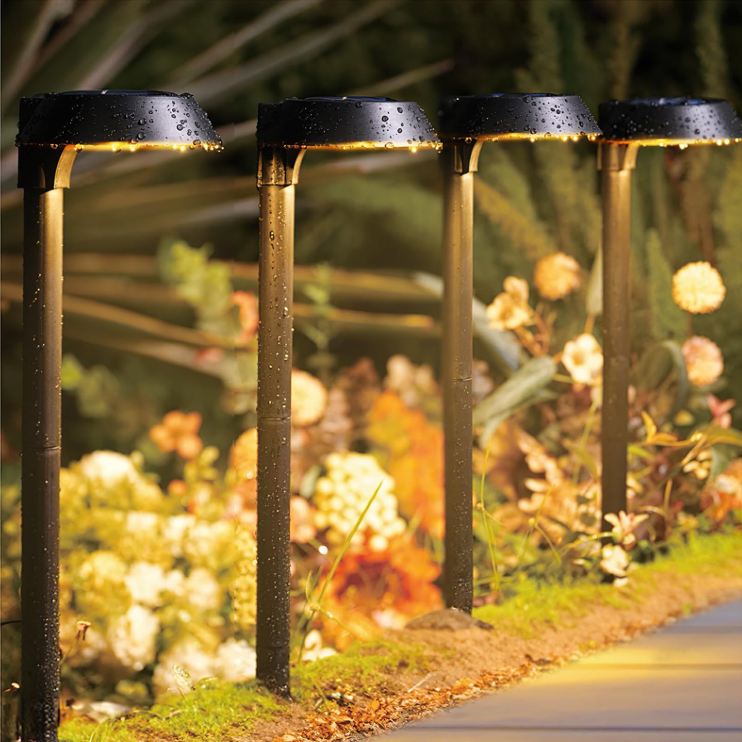 Herzila Solar Lights Outdoor Waterproof, LED Solar Pathway Lights Outdoor Garden Landscape Lighting for Walkway Driveway, Auto On/Off, 6 Pack