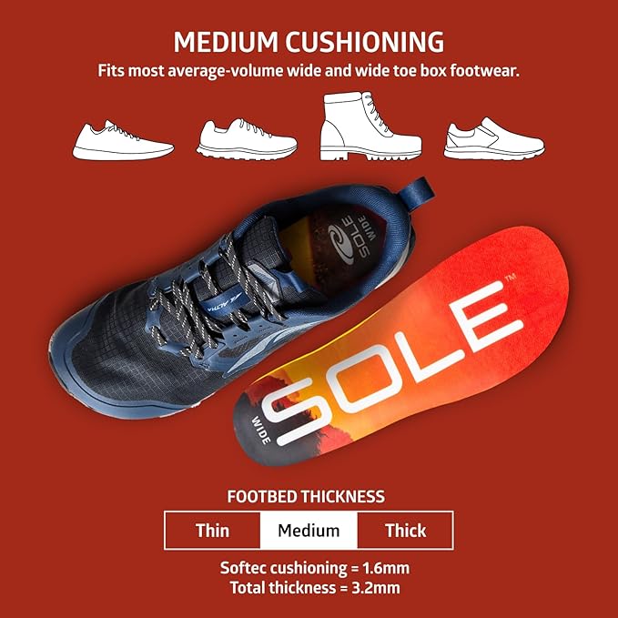 SOLE Performance Medium Wide Insoles - Custom Moldable Orthotic Support for Any Arch Type, Plantar Fasciitis Relief - Mens Size 6/Womens Size 8, 1 Pair