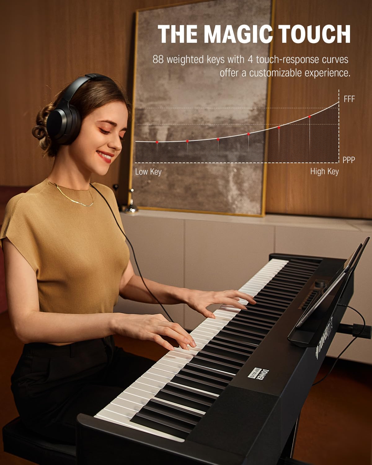 Donner DEP-20 Lite Digital Piano 88 Key Weighted Keyboard Full Size, Portable Electric Piano Set with Stand, Sustain Pedal and Keyboard Stickers, Gifts for Beginners Adults Teens