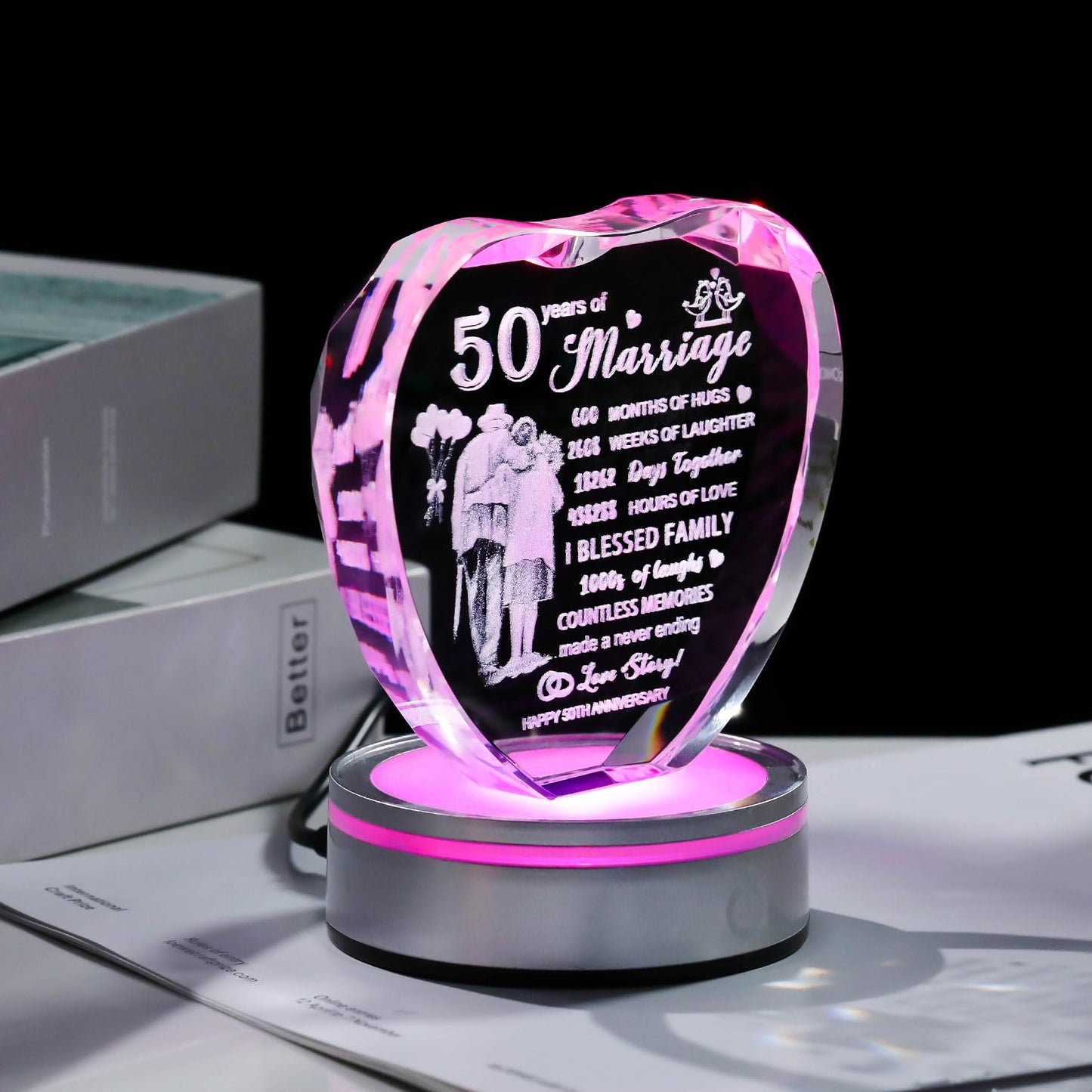 Movdyka 50th Wedding Anniversary Crystal Gifts for Couple Parents, Unique 50th Decorations Lamp Present for Women Men, 50 Years of Marriage Keepsake Gift for Him Her