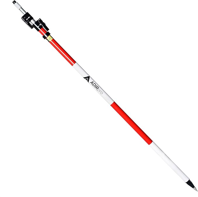 AdirPro Aluminum Prism Pole - Telescopic 12’ (3.7m) – Fixed Adapter Tip – Quick Release Clamp - Metric Graduation - Strong...