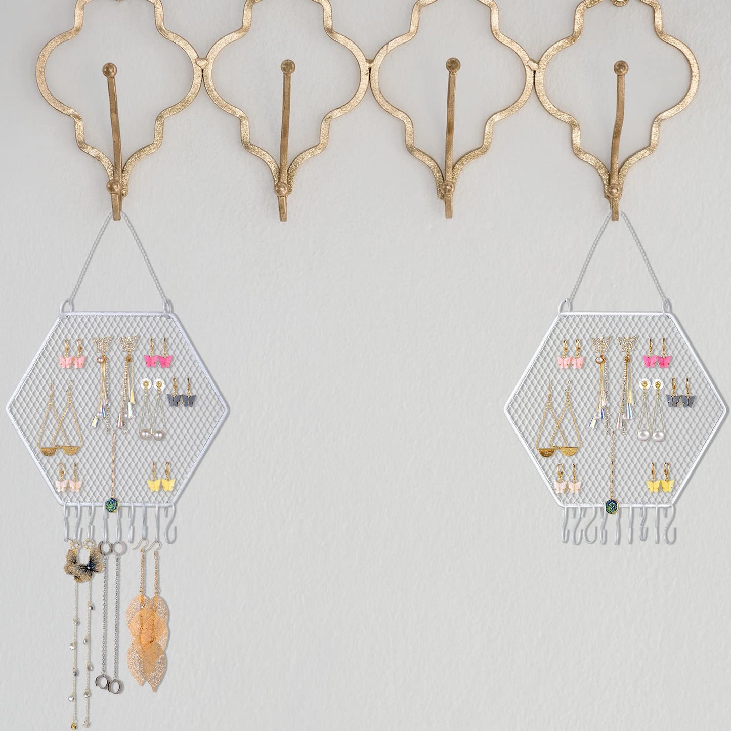 Jetec 2 Pcs Earring Wall Holder Wall Mounted Earring Organizer Hanging Jewelry Stand Decorative Diamond Grid Shape Display Rack