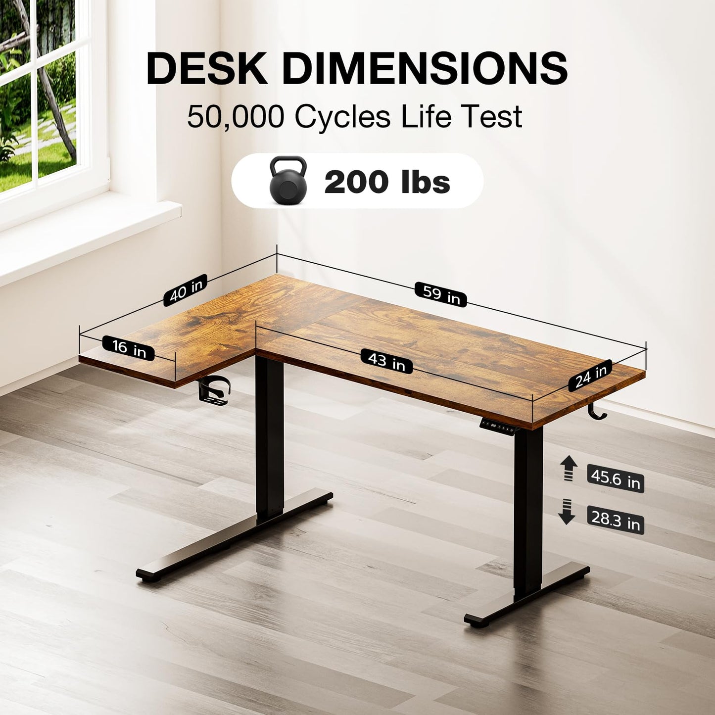 Muvai 59 Inch L Shaped Standing Desk Adjustable Height with Cable Management Tray,Gaming Electric Corner Standing Desk, Sit Stand Computer Table with Reversiable Splice Board,Rustic Brown