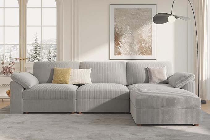 EASE MOOSE Oversized Modular Sectional Sofa, Modern Luxury Large L Shape Sectional Cloud Couch with Ottoman Sofa,Comfty Deep Grey Modular Sofa for Living Room