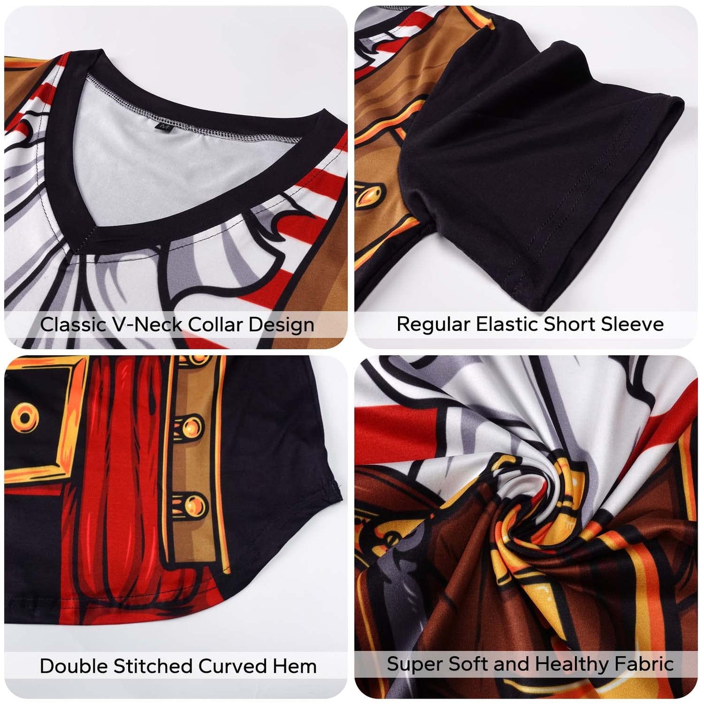 KYKU Black Pirate Costume Women Shirt Funny 3D Pattern Pirates Tshirt V Neck