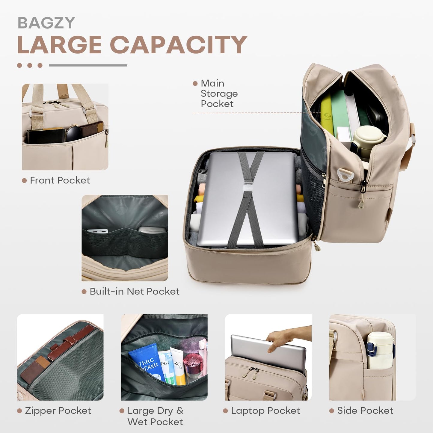 BAGZY 40x30x15cm Personal Item Bag Expandable 40x30x25cm Gym Bag Lightweight Travel Duffle Bag Mens Weekender Bags for Women with Wet Pocket for Overnight Hospital Carry on Bags for Airplanes Black