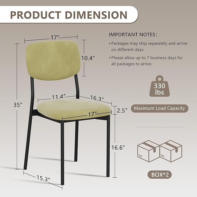 Einhomn Upholstered Dining Chairs Set of 6, Stackable Modern Dining Room Chairs, Kitchen Chairs w/Soft Velvet Backrest & Sturdy Metal Legs for Restaurant, Living Room, Light Green