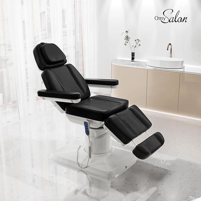 OmySalon Electrical Facial Beauty Spa Medical Treatment Bed, 120° Rotation Massage Tattoo Dental Aesthetic Chair with 3 Motors & Remote Control, Black