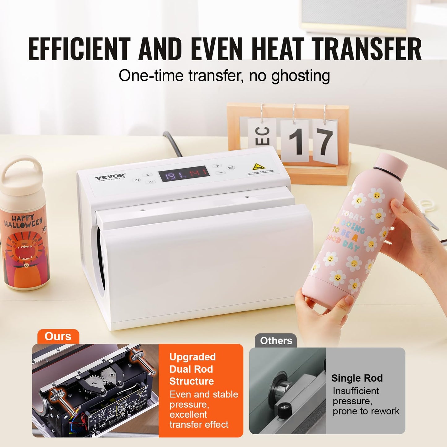 VEVOR Auto Tumbler Heat Press Machine, Automatic Rotation Full Print Mug Heat Press with Temp and Time Setting, Even Heating for 11-30oz Sublimation Tumblers, Mug, Cups (White)