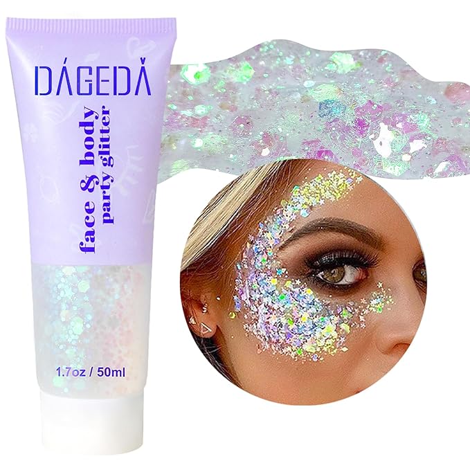 DAGEDA Body Glitter Gel, Face Glitter Body Gel Sequins Shimmer Liquid Eyeshadow, Chunky Glitter for Face Hair Nails, Holog...