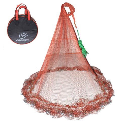Nylon Monofilament Cast Net, American Style Hand Throwing Fishing Net with Iron Chain Weights for Saltwater and Freshwater, 3/8 Inches Mesh12FT…
