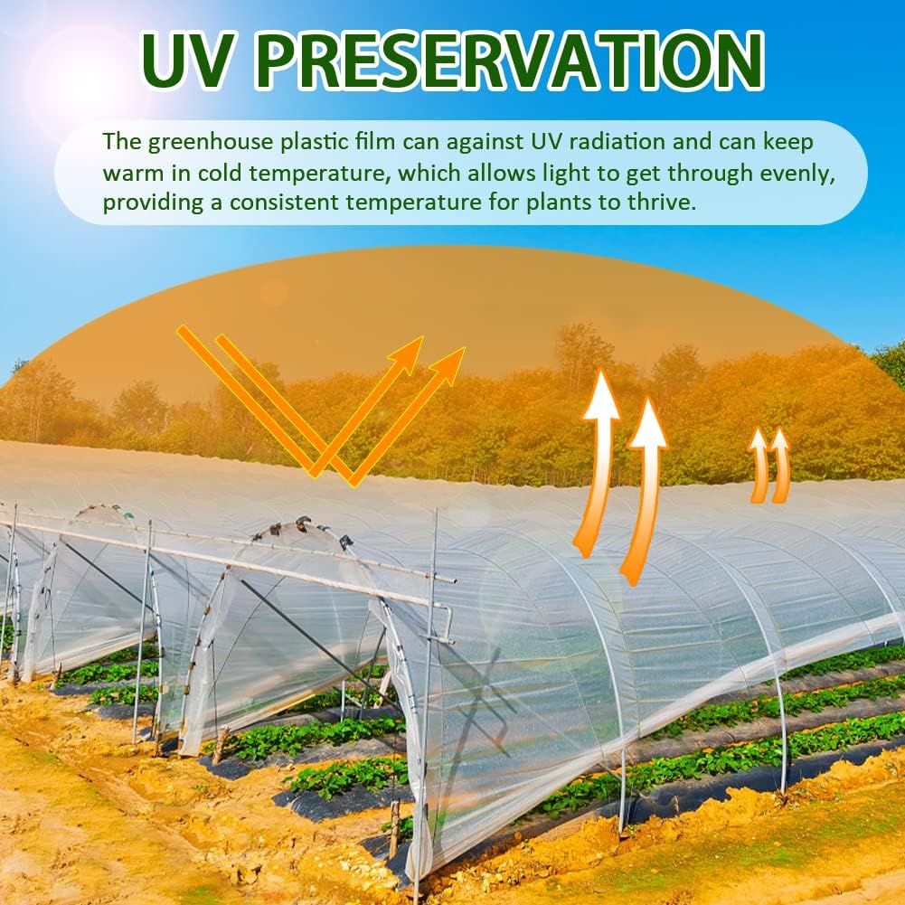 6 mil Greenhouse Plastic Film Sheeting Cover 12 x 26 Ft UV Resistant Clear Polyethylene Film Green House Hoop Farm Plastic Cover for Gardening, Farming, Agriculture