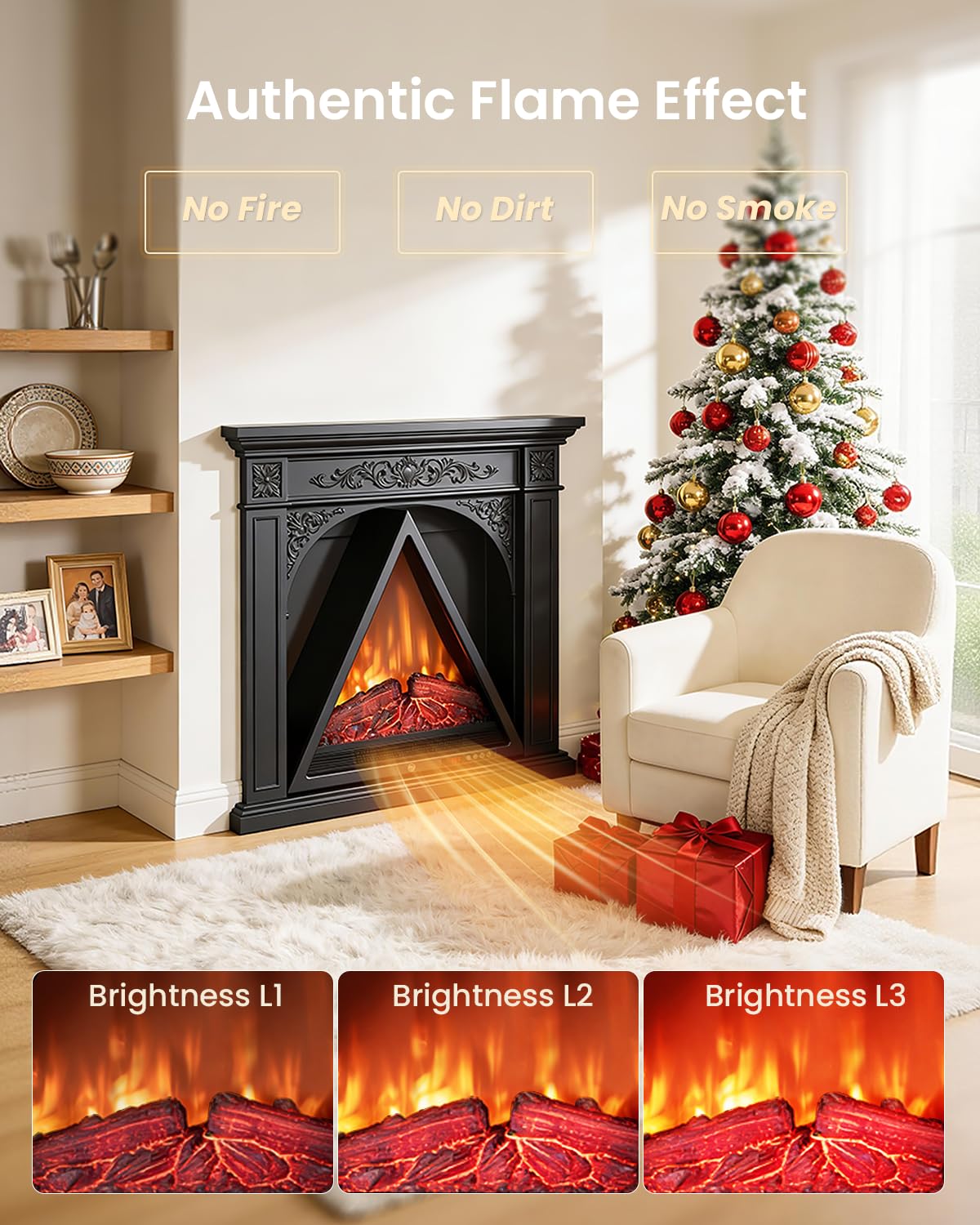 AIRMATE 22in Electric Fireplace Heater, 1500W Triangular Electric Fireplace Insert Logs 24H Timer, Adjustable LED Light & Flame Colors Remote Overheat Protection Fire Places Fireplace