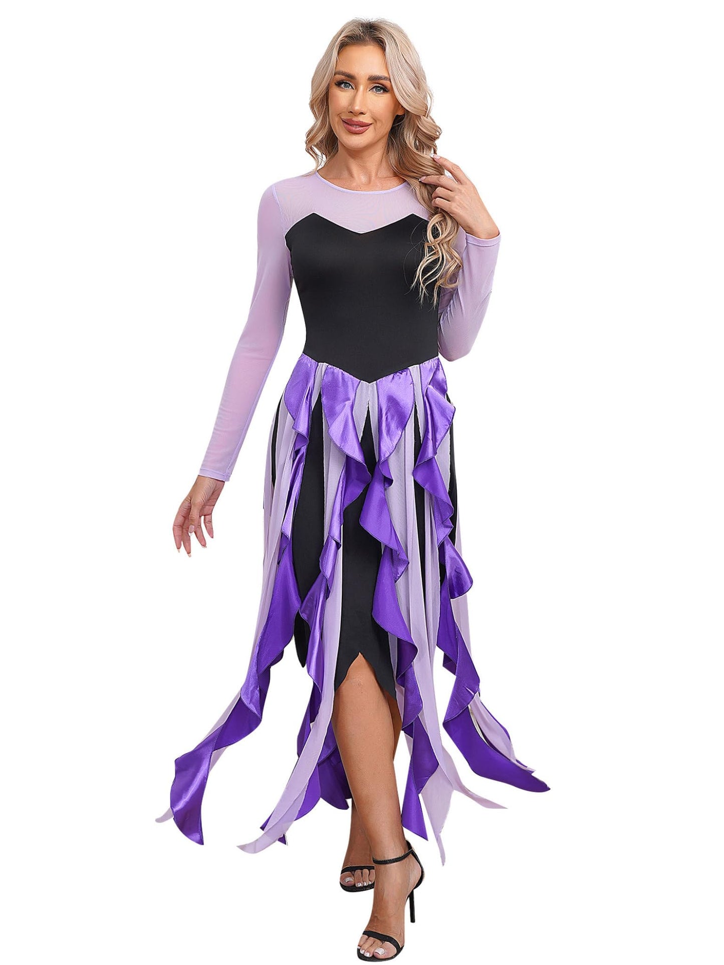 Lejafay Women's Vintage Cocktail Maxi Dress Gothic Victorian Mermaid Sea Witch Cosplay Costumes Purple Large