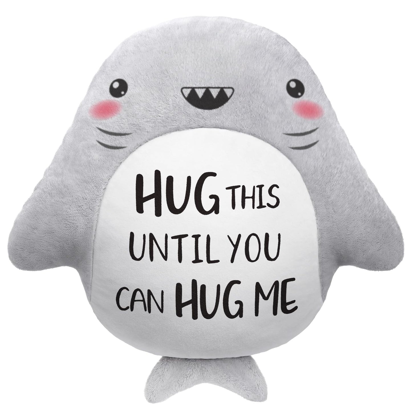 musaecoin Long Remote Distance Relationship Gifts- Novelty Cute Plush Shark Pillow- Birthday Gifts for Girlfriend/Boyfriend, I Love Miss You Gift for Her/Him, 15”×15”
