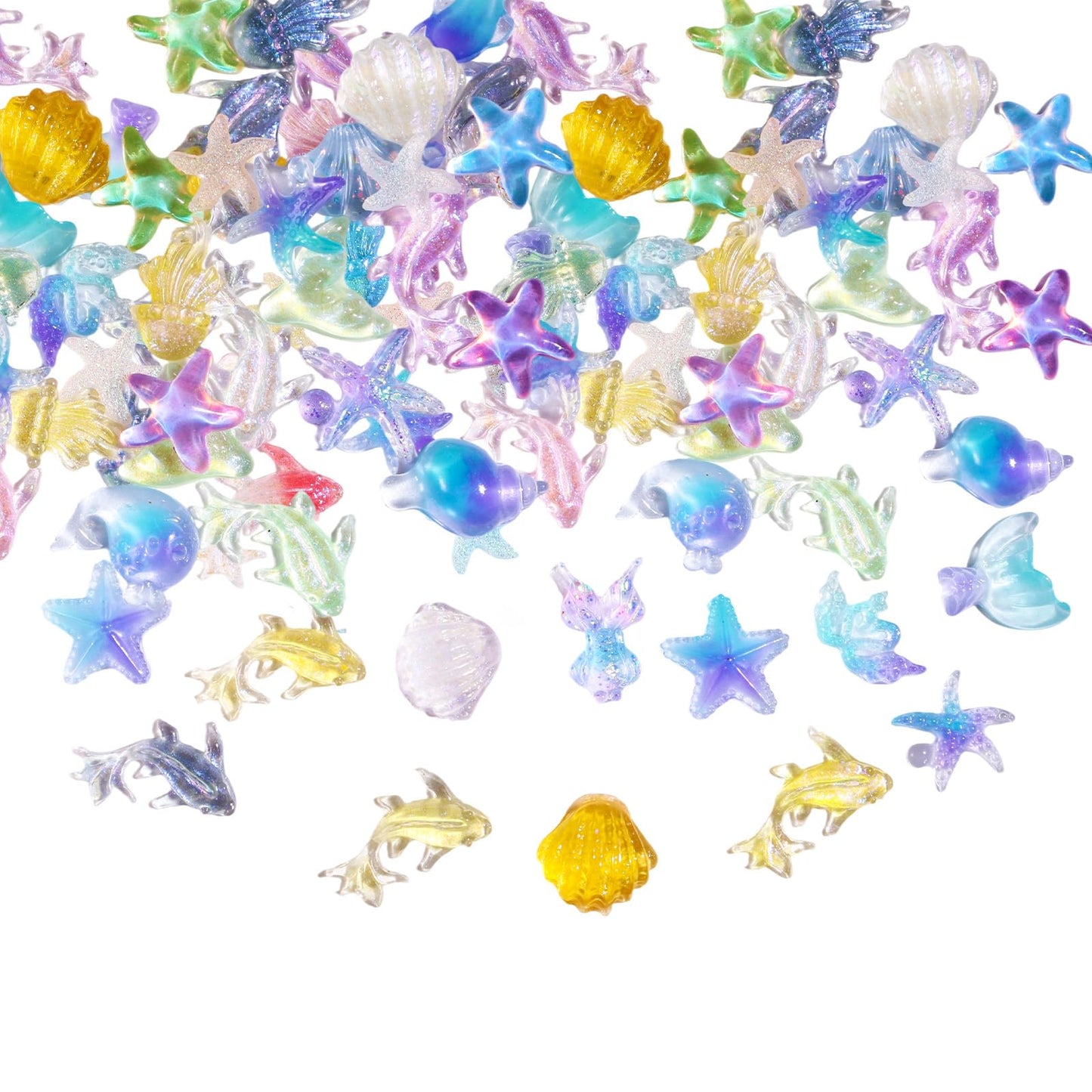 50pcs Summer Ocean Nail Charms, 3D Resin Sea Shell Starfish Beach Rhinestone Nail Charms Ocean Beachy Series Mermaid Theme Decor