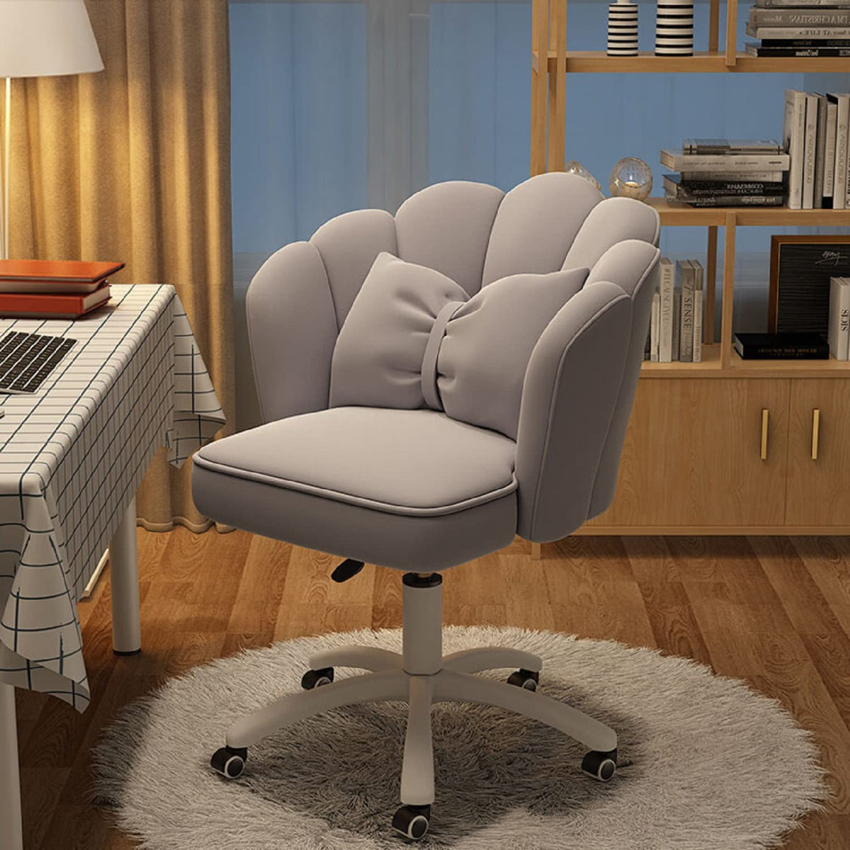XUEGW Cute Petal Desk Chair Velvet Vanity Chair with Bow Cushion, Butterfly Home Office Chairs for Bedroom Computer Task Chairs with Back