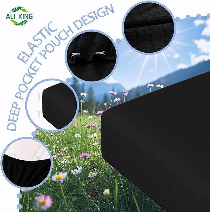 Ali King Grounding Sheets - Full XL Size, Soft Cotton with Silver Fiber, 15'' Deep Pocket Earth Grounding Fitted Bed Sheets for Improved Sleep (Black, Full XL 54''*80''*15'')