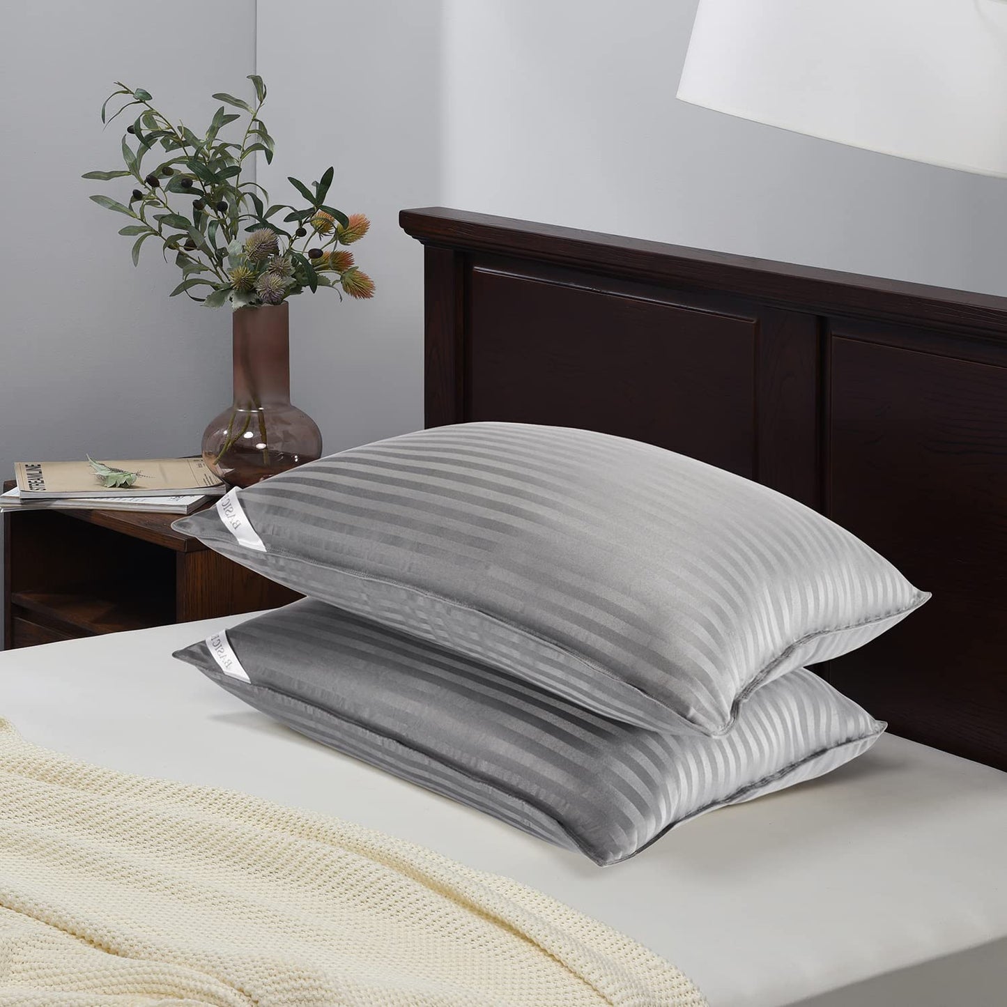 Basic Beyond King Size Pillows for Sleeping - Soft Down Alternative Pillows Luxury Hotel Collection Bed Pillows Set of 2, Grey, 20x36 Inches