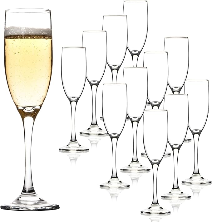 Classic Champagne Glasses Set of 12, 6oz Glass Champagne Flutes, Stemmed Champagne Flutes, Sparkling Wine Glass for Party,...
