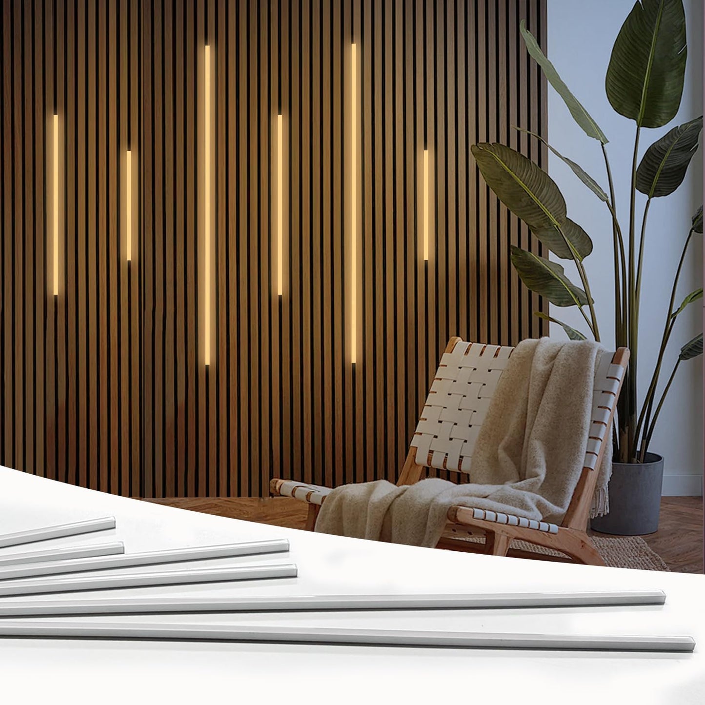 HAMRVL LED Recessed Lighting, Dimmable Self-Adhesive LED Strip Lights for Wood Slat Wall Panels, 6 PCS Warm White 3000k Wall Panel Lights, Wall LED Lights for Acoustic Panels,Headboard,Stair,Cabinets