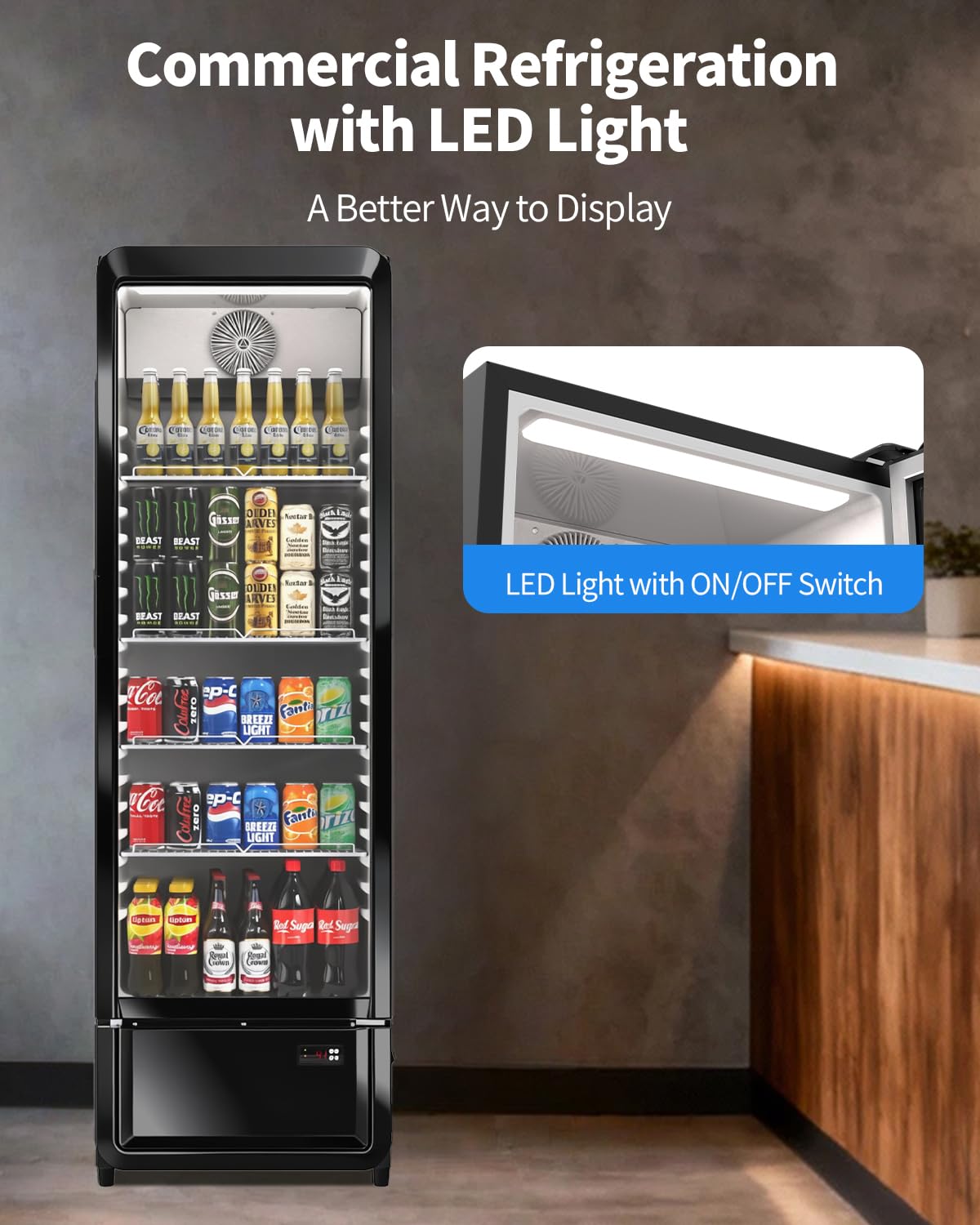 9.89 Cu. Ft Commercial Fridge, Display Merchandiser Drink Refrigerator with Glass Door & LED, 4 Adjustable Shelves Holds 288 Cans, Beverage Cooler for Beer, Soda, ETL DOE NSF Certified