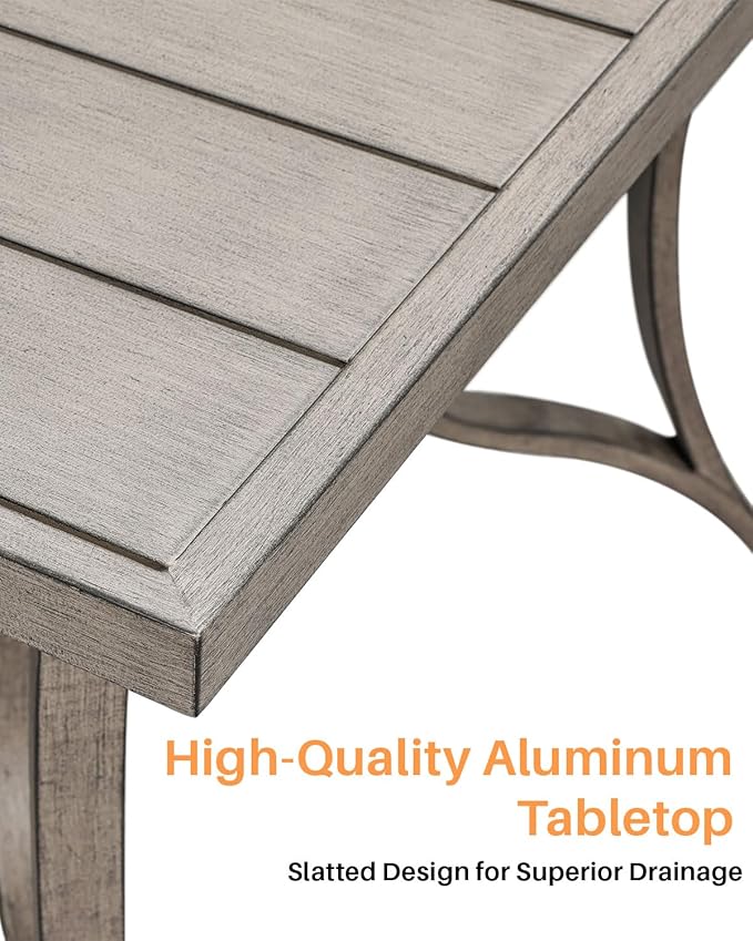 SEEHILL Patio Dining Table for 8, Aluminum Outdoor Dining Table with Umbrella Hole, 84" x 38.6" Rectangular Patio Table for Outside, Outdoor Patio Table for Deck, Garden Poolside, Limed Oak