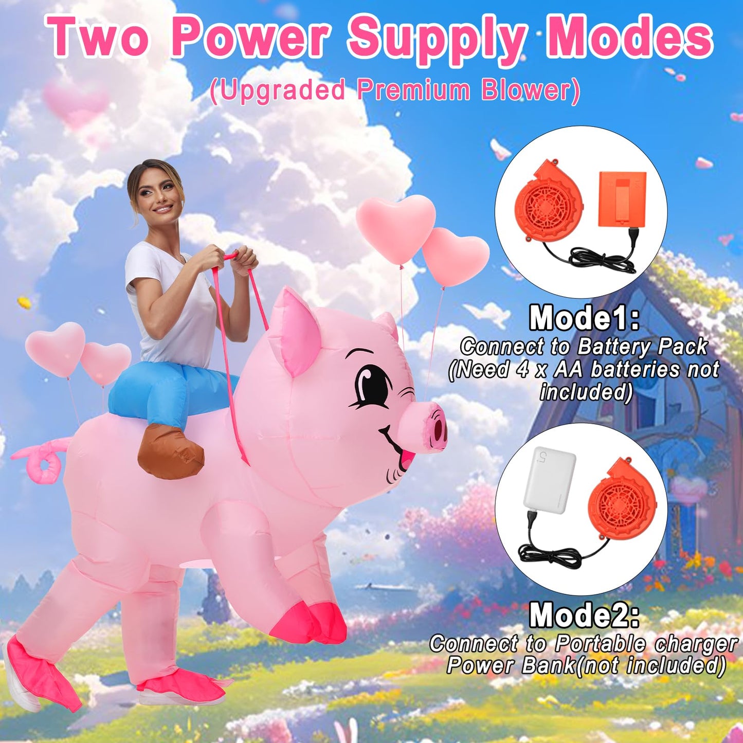 anroog Inflatable Costume for Adult Pig Costume Halloween Blow Up Ride on Piggy Costumes Women Animal Suit for Men Cosplay Party