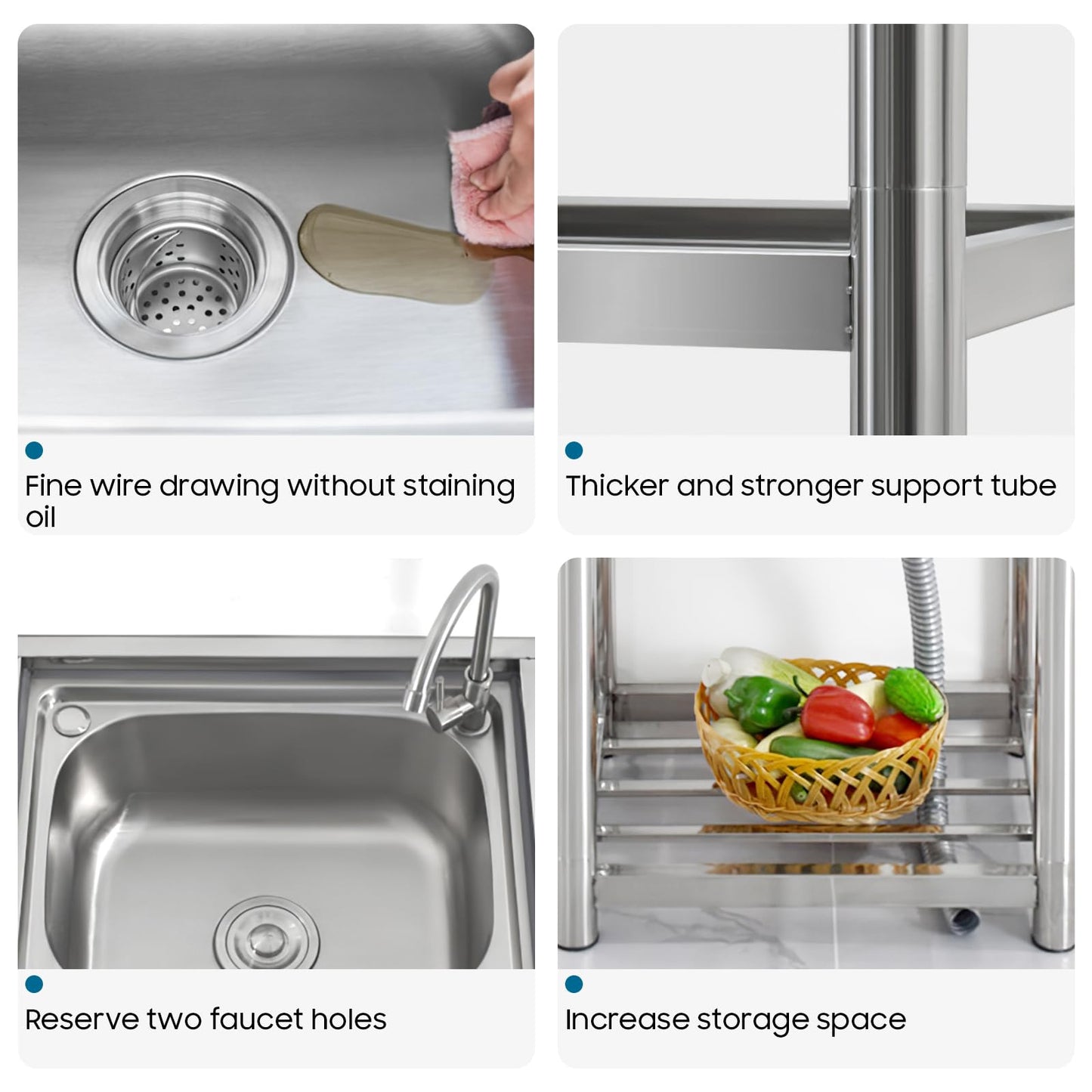 DuyviSteil Stainless Steel Single Bowl Commercial Restaurant Kitchen Sink, Free Standing Utility Tub Sink with Quick Connect Drain for Laundry Room Bathroom Farmhouse (22in)