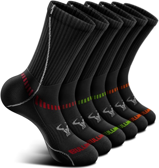 BULLIANT Men Athletic Socks, Compression Sports Crew Socks Cushioned For Men Outdoor Running Hiking-Arch Compression Support