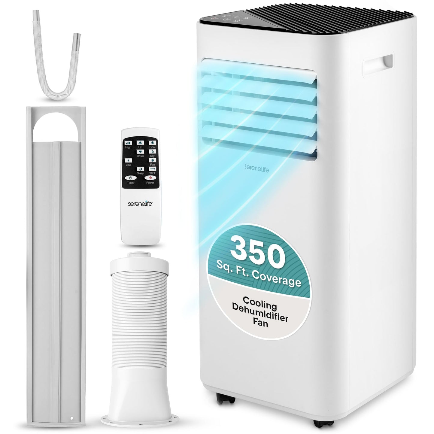 SereneLife Compact Portable AC Unit 8000 BTU | Standing Portable AC with 3-in-1 Cooling, Dehumidifier & Fan | Energy Efficient Air Conditioner with Upto 350 Sq Ft Coverage | Includes Remote Control