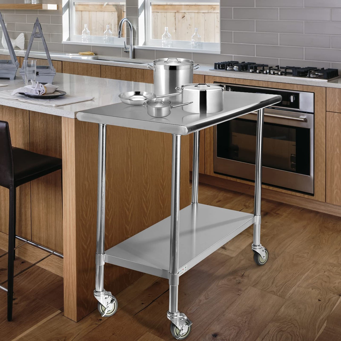 STABLEINK Stainless Steel Table with Wheels 24 x 30 Inches, NSF Commercial Prep & Workbench with Adjustable Undershelf and Casters, for Commercial Kitchen, Restaurant, Hotel,Laundry and Garage