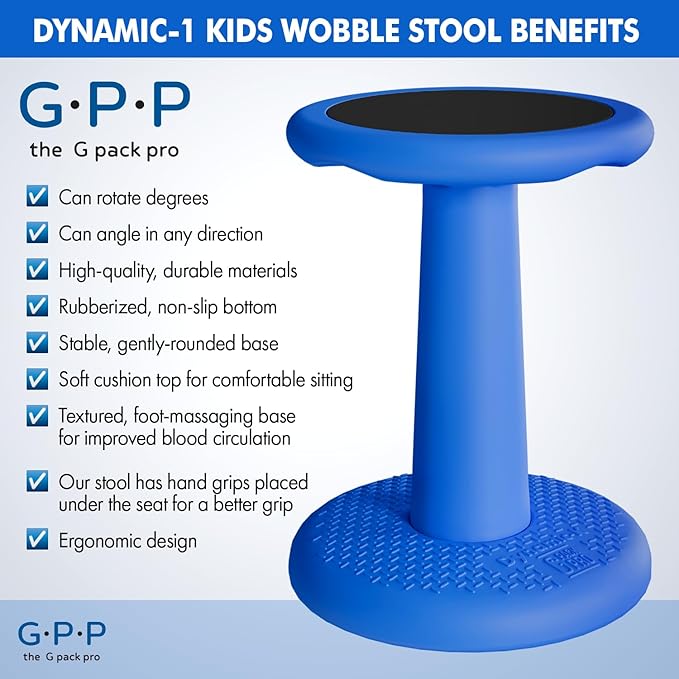 G-PACK PRO -Dynamic-, Kid Wobble Stool Pair, Wiggle Chair Flexible Seating for Preschool & Elementary Classroom, Improves Focus, Posture & ADHD/ADD-Blue 17.7 Hight' Stools Pack of 2