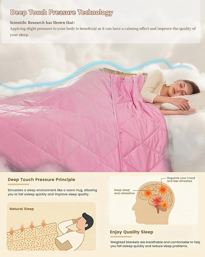L'AGRATY Queen/King Size Weighted Blanket for Adults 25lbs, 80"x87" — Cooling Breathable Heavy Blanket with Glass Beads for Sleeping Perfect Hot Sleepers & Couples Machine Washable All-Season Pink