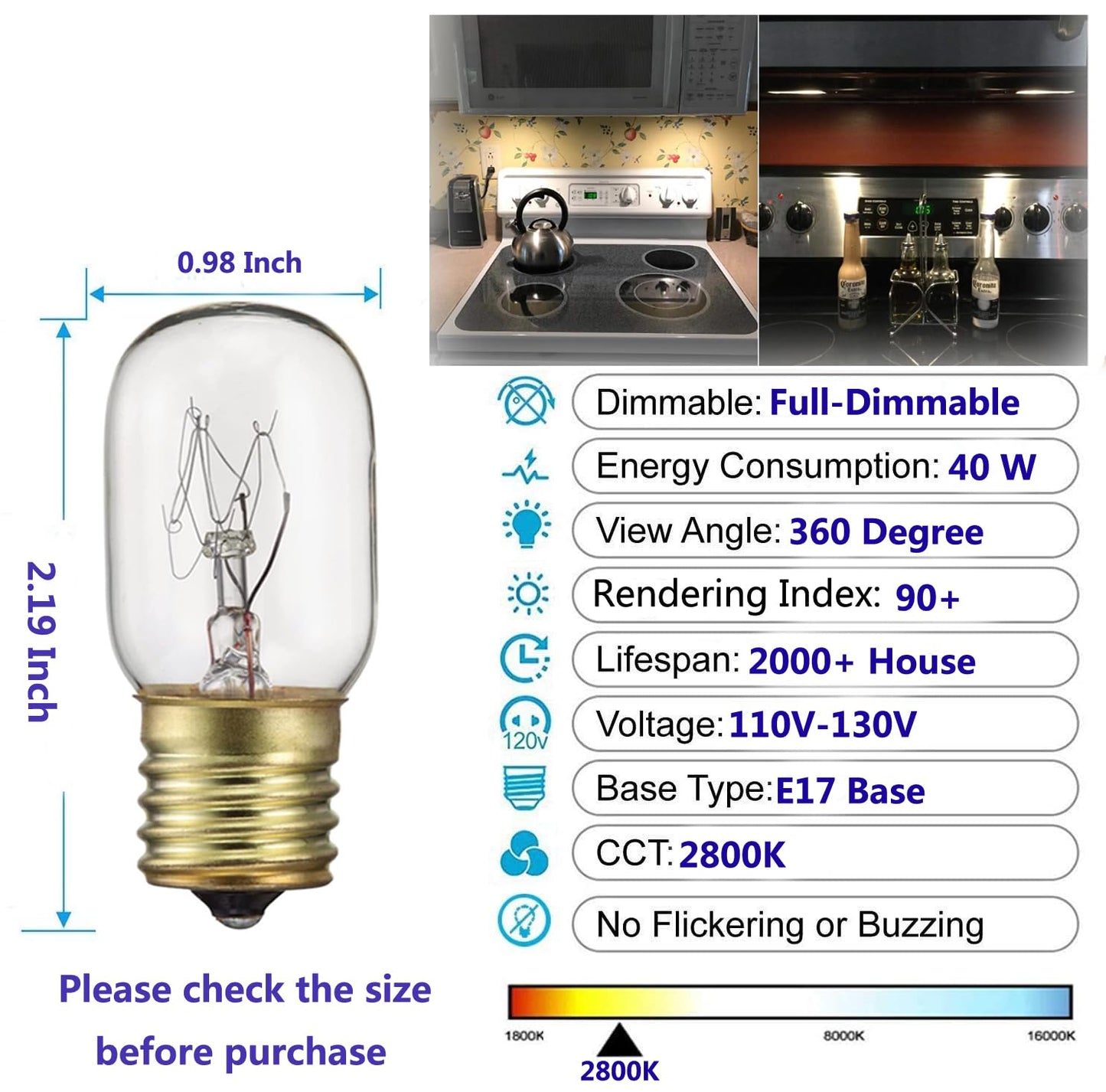 Snnalosses Appliance Light 40 Watt Bulb,High Temp Resistance Microwave Oven Bulb, E17 Indicator Intermediate Base T8 Tubular Light Bulbs,Dimmable (Pack of 8)