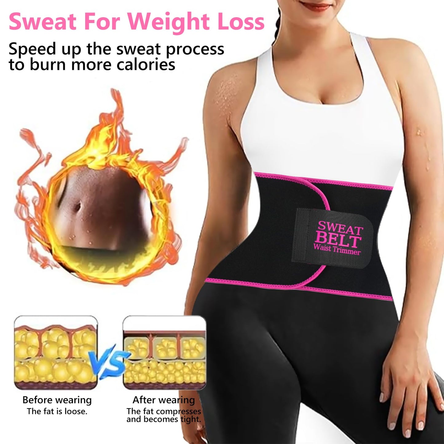 AMZBOSS Waist Trainer for Women Lower Belly Fat, Waist Sweat Band for Women, Belly Band Sweat Belt, Stomach Wrap, Body Shaper, Great Gym Accessories for Sauna, Working Out, Fitness, Medium Black/Pink