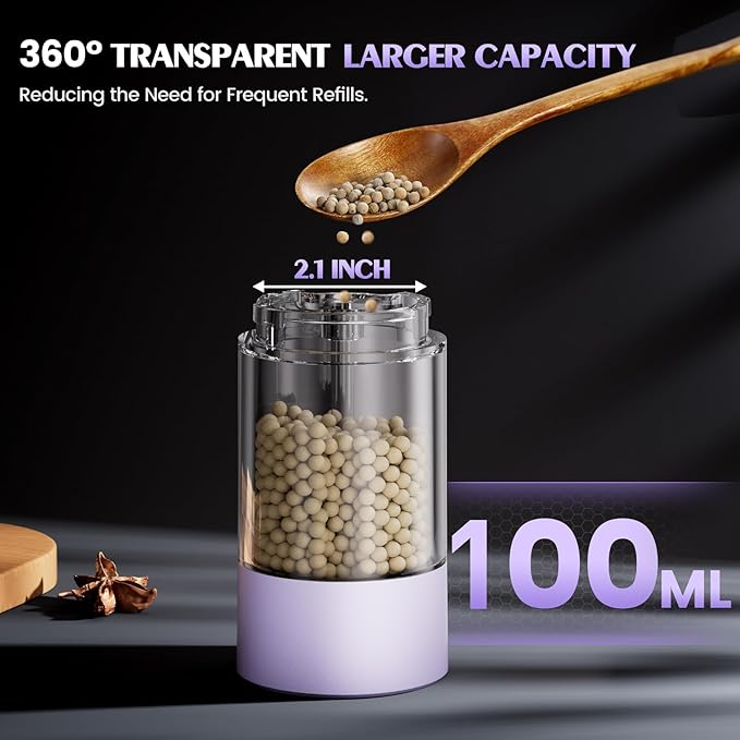 Salt and Pepper Grinder Set Christmas Gifts for Women Automatic Battery Purple Pepper Mill Shakers Kitchen Accessories Cooking for Mom, Adjustable Coarseness Salt Pepper Shakers White Elephant Gift