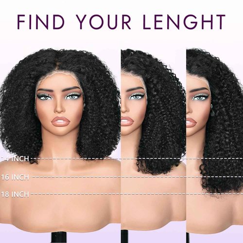 UREMY Afro Kinkycurly Wig Human Hair, 13x4 Lace Front Glueless Bob Wigs, 180 Density Pre Plucked Transparent Lace Frontal, Brazilian Kinky Straight Wig for Black Women, Natural Black 14 Inch