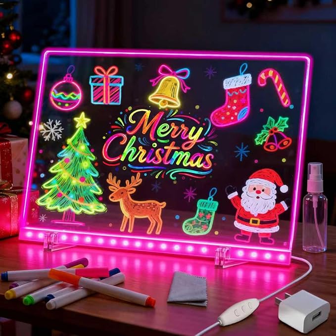 LED Drawing Board with Colors, 14x10'' 3 Modes & 7 Color-Lighting Acrylic Dry Erase Board Glow, Light Up Led Note Board wi...