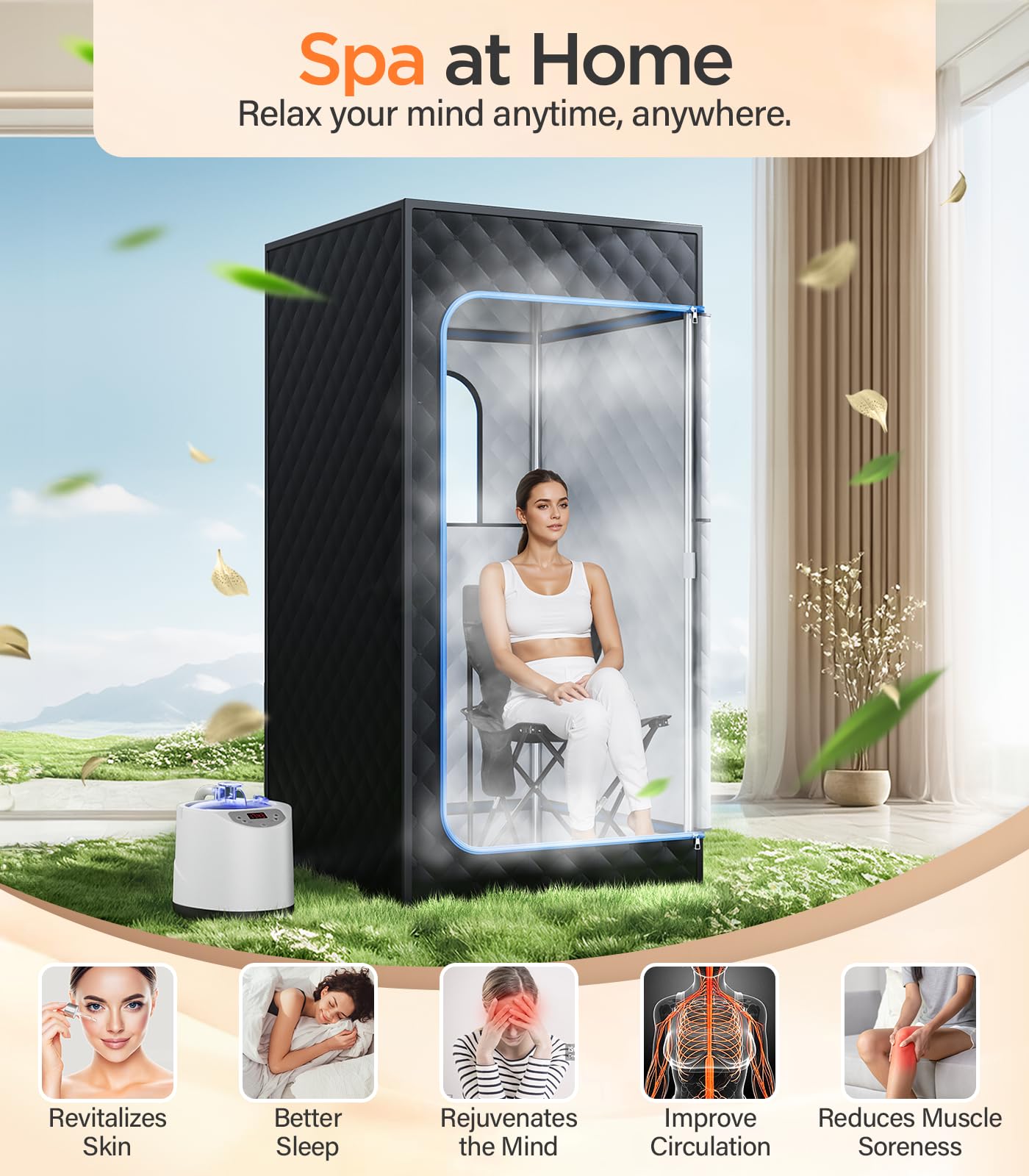 pikulLA Portable Steam Sauna for Home | 71" Full Body Sauna Tent with 1200W 3L Steamer, 15 Heat Levels, Timer & Remote Control, Foldable Chair | Large Size for Adults, VOC-Free