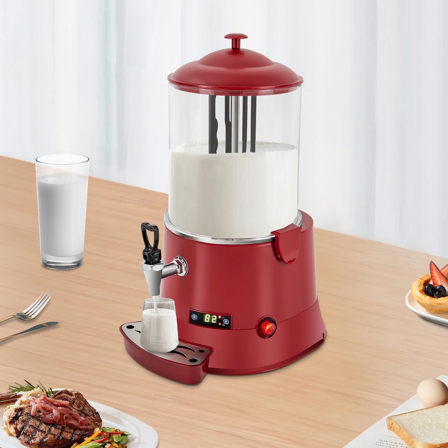 Unnsiapit Hot Chocolate Maker Machine, 400W 10L/2.7Gal Electric Stainless Steel Hot Chocolate Dispenser Melting Machine, Commercial Beverage Warmer Coffee Maker for Kitchen Party, Red