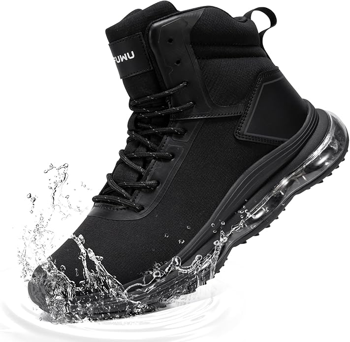 KEFUWU Military Tactical Boots Men Zip Waterproof Cushioned Shock Absorption Non Slip Breathable Durable Boots for Hiking ...