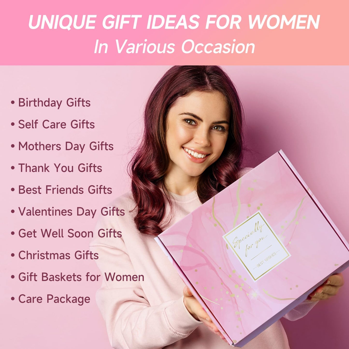 Birthday Gifts for Women, Self Care Gifts Get Well Gifts Gift Basket, Rose Relaxing Spa Gift for Women, Gift for Her Mom Wife Girlfriend Best Friend Sister, with Luxury Blanket, Mothers Day Gifts