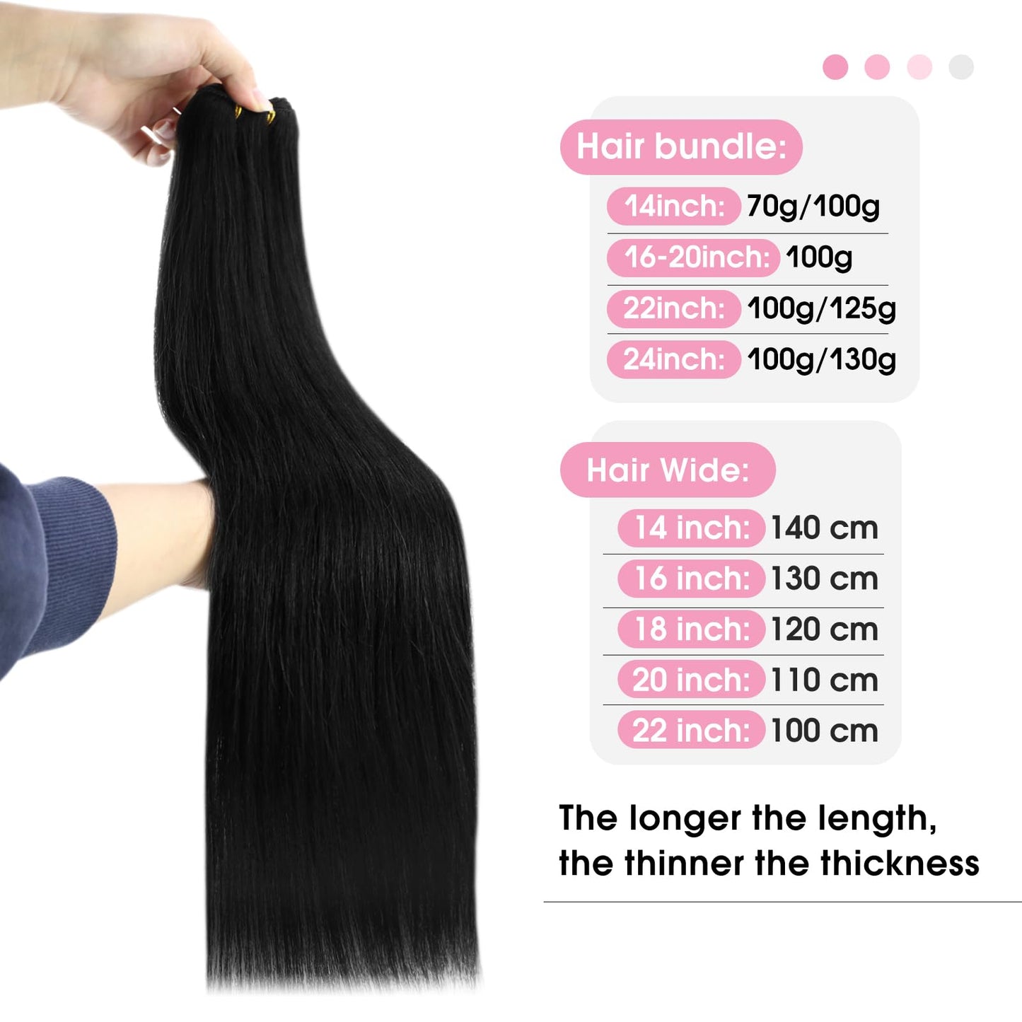 YoungSee Sew in Hair Extension Black Human Hair Weft Extensions Black Sew in Human Hair Extensions Natural Black Sew in Extensio