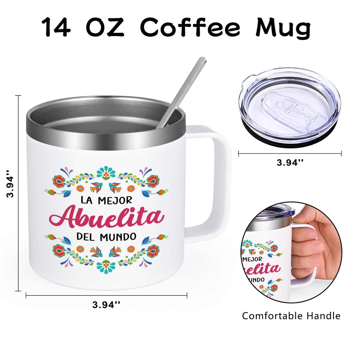 Qtencas Abuela Gifts, Grandma Gifts, La Mejor Abuelita Del Mundo 14 Oz Insulated Coffee Mug, Abuelita Gift in Spanish for Mothers Day Birthday Christmas, Abuela Mug Gift for Grandma In Spanish